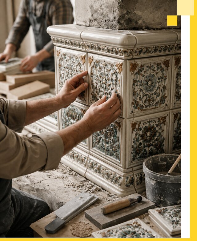 Изразцовые камины под ключ в Торжке: проект и монтаж