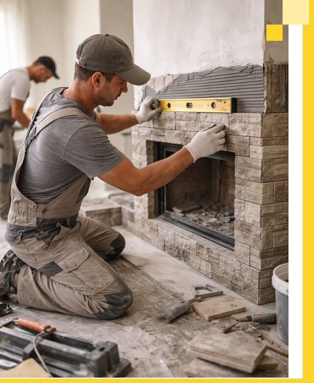 Облицовка каминов в Торжке, монтаж и отделка натуральным камнем