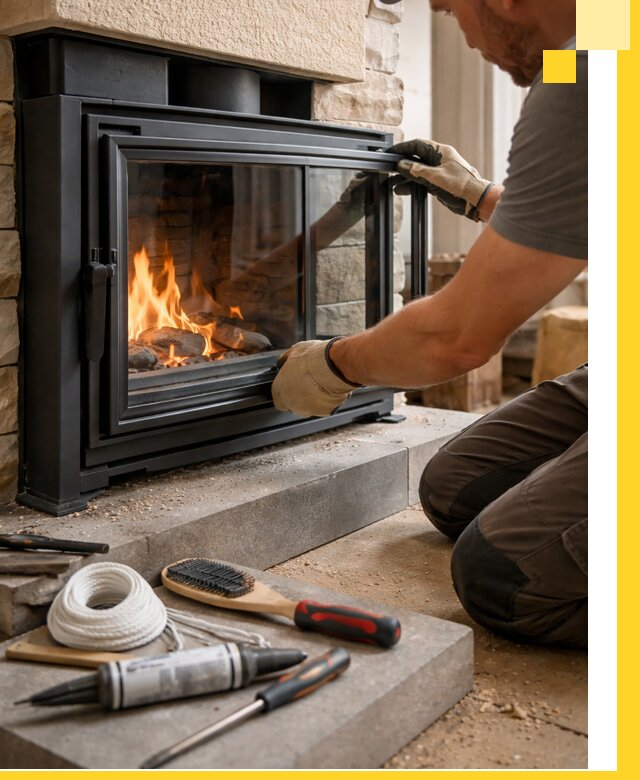 Производство, монтаж и доставка каминов со стеклом в Торжке