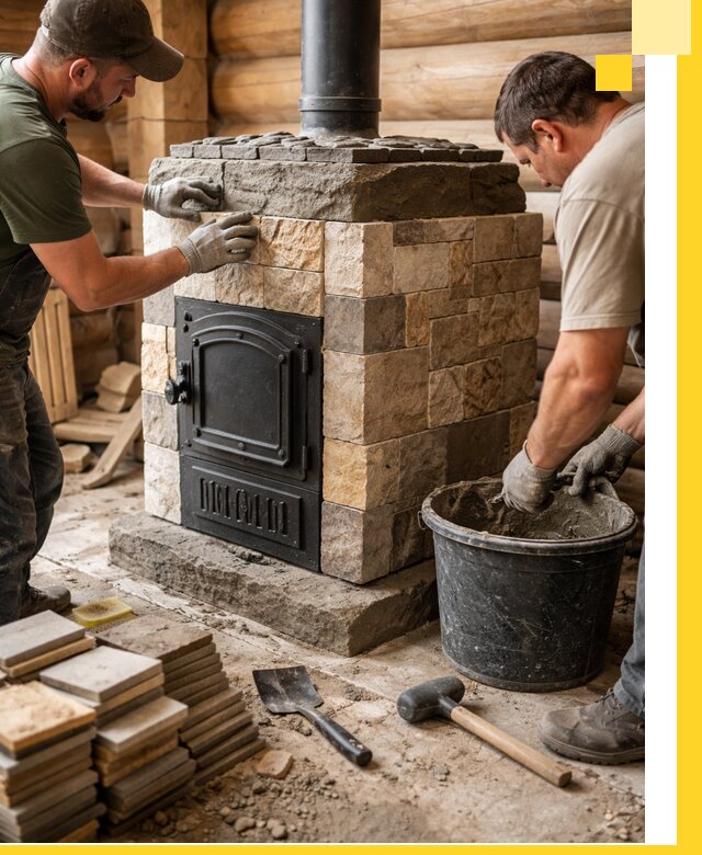 Облицовка банной печи под ключ в Торжке: камень и плитка