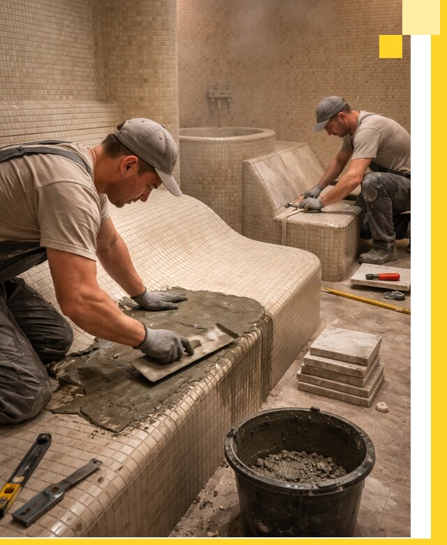 Лежаки для хамама под ключ в Торжке, проект и монтаж