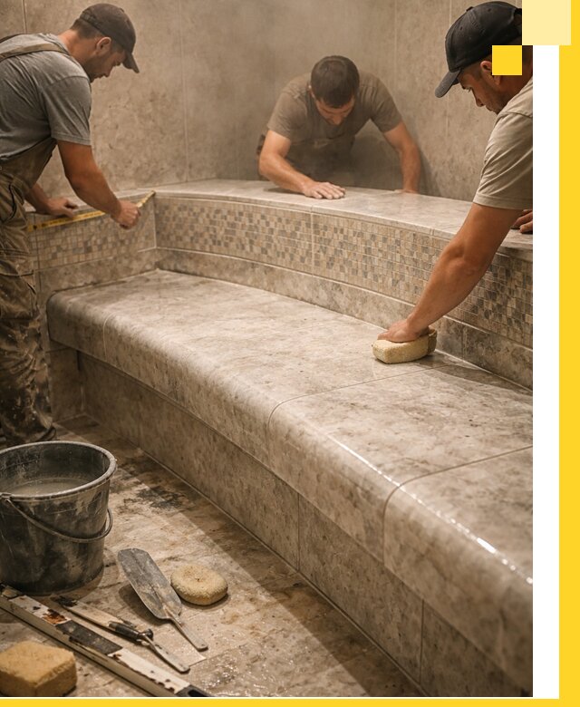 Изготовление и установка сидений для хамама в Торжке