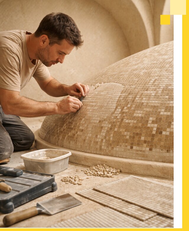 Профессиональная укладка мозаики для хамама под ключ в Торжке